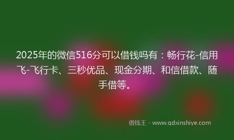 2025年的微信516分可以借钱吗有：畅行花-信用飞-飞行卡、三秒优品、现金分期、和信借款、随手借等。