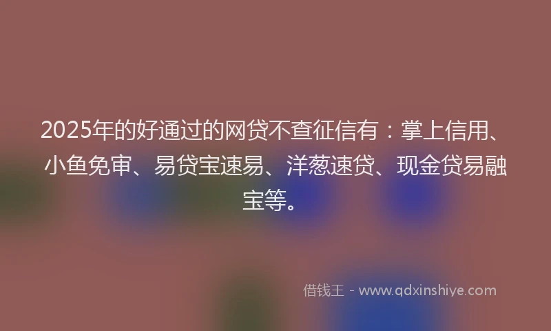 2025年的好通过的网贷不查征信有：掌上信用、小鱼免审、易贷宝速易、洋葱速贷、现金贷易融宝等。