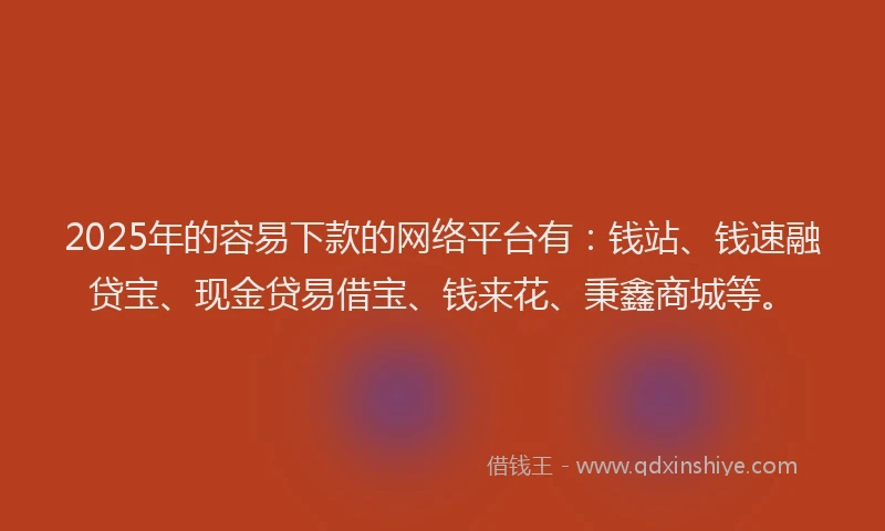 2025年的容易下款的网络平台有：钱站、钱速融贷宝、现金贷易借宝、钱来花、秉鑫商城等。