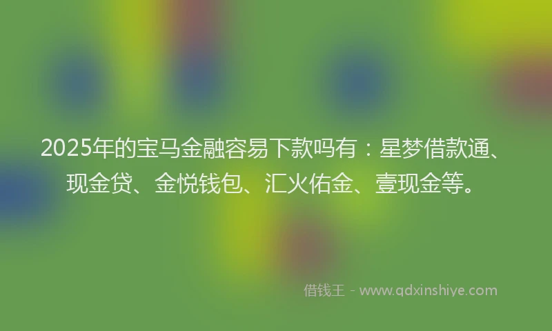 2025年的宝马金融容易下款吗有：星梦借款通、现金贷、金悦钱包、汇火佑金、壹现金等。