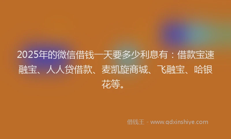 2025年的微信借钱一天要多少利息有：借款宝速融宝、人人贷借款、麦凯旋商城、飞融宝、哈银花等。