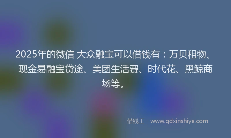 2025年的微信 大众融宝可以借钱有：万贝租物、现金易融宝贷途、美团生活费、时代花、黑鲸商场等。