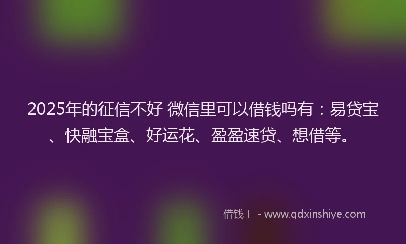 2025年的征信不好 微信里可以借钱吗有：易贷宝、快融宝盒、好运花、盈盈速贷、想借等。
