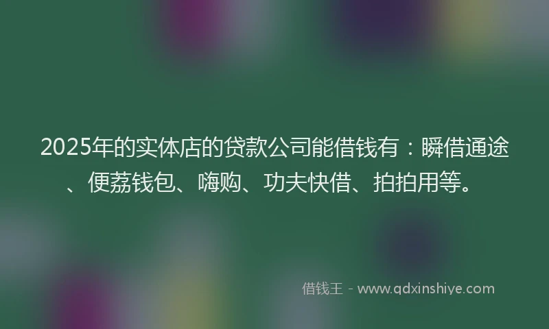 2025年的实体店的贷款公司能借钱有：瞬借通途、便荔钱包、嗨购、功夫快借、拍拍用等。