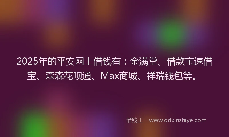 2025年的平安网上借钱有：金满堂、借款宝速借宝、森森花呗通、Max商城、祥瑞钱包等。