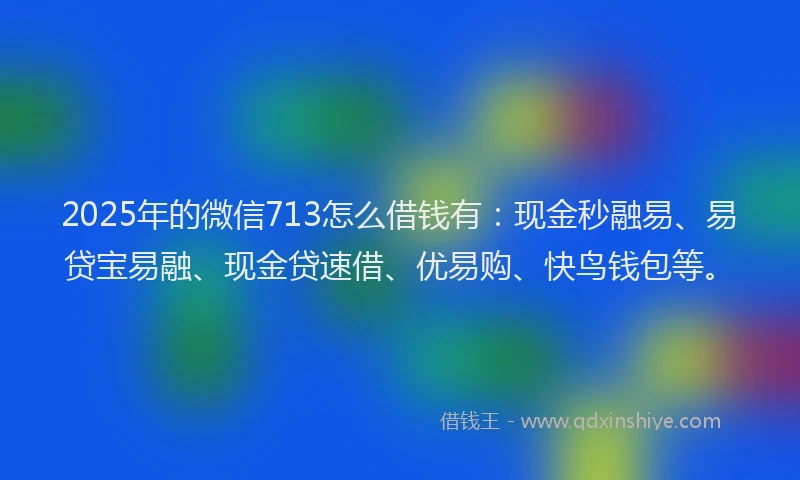 2025年的微信713怎么借钱有：现金秒融易、易贷宝易融、现金贷速借、优易购、快鸟钱包等。