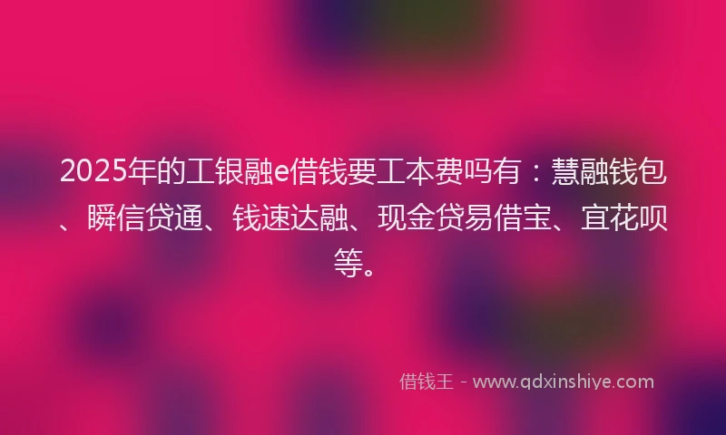 2025年的工银融e借钱要工本费吗有：慧融钱包、瞬信贷通、钱速达融、现金贷易借宝、宜花呗等。