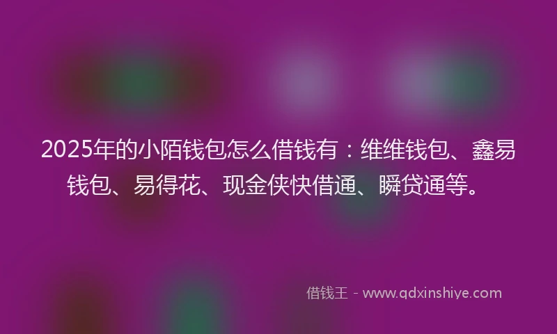 2025年的小陌钱包怎么借钱有：维维钱包、鑫易钱包、易得花、现金侠快借通、瞬贷通等。