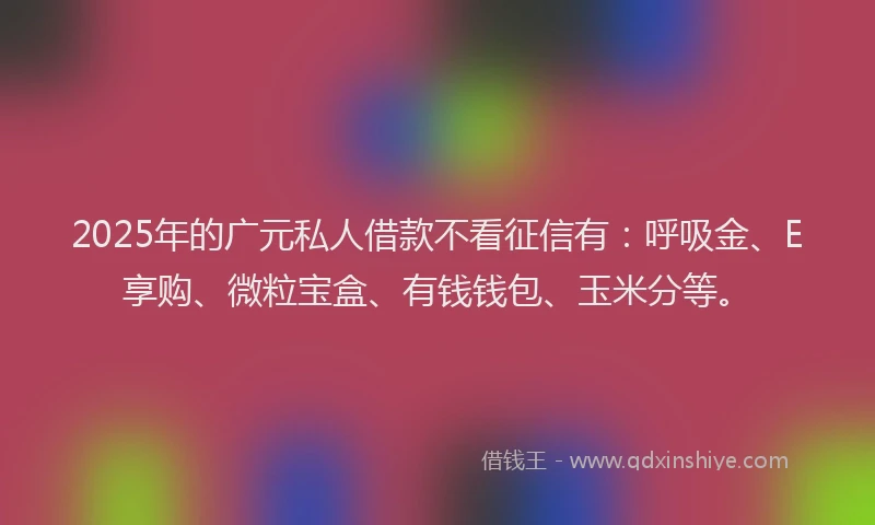 2025年的广元私人借款不看征信有：呼吸金、E享购、微粒宝盒、有钱钱包、玉米分等。