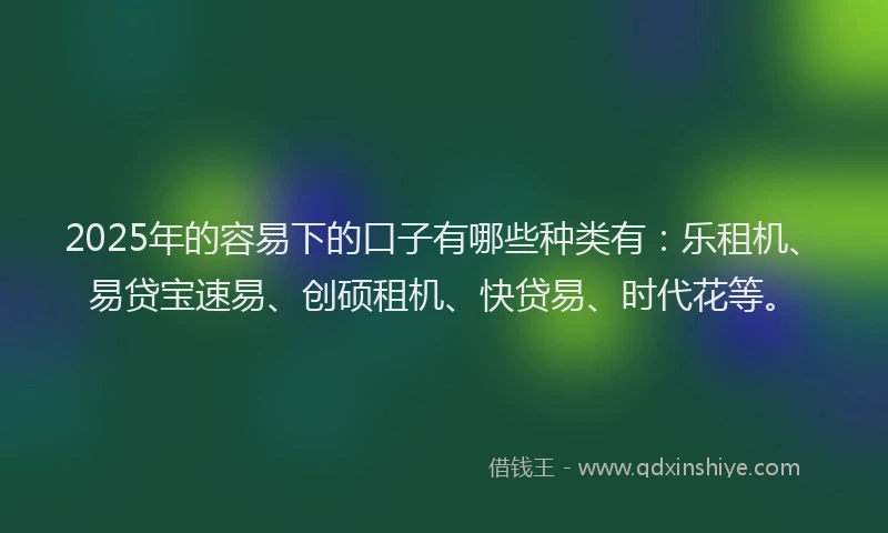 2025年的容易下的口子有哪些种类有：乐租机、易贷宝速易、创硕租机、快贷易、时代花等。