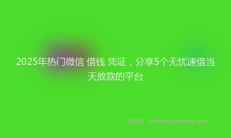 2025年热门微信 借钱 凭证，分享5个无忧速借当天放款的平台