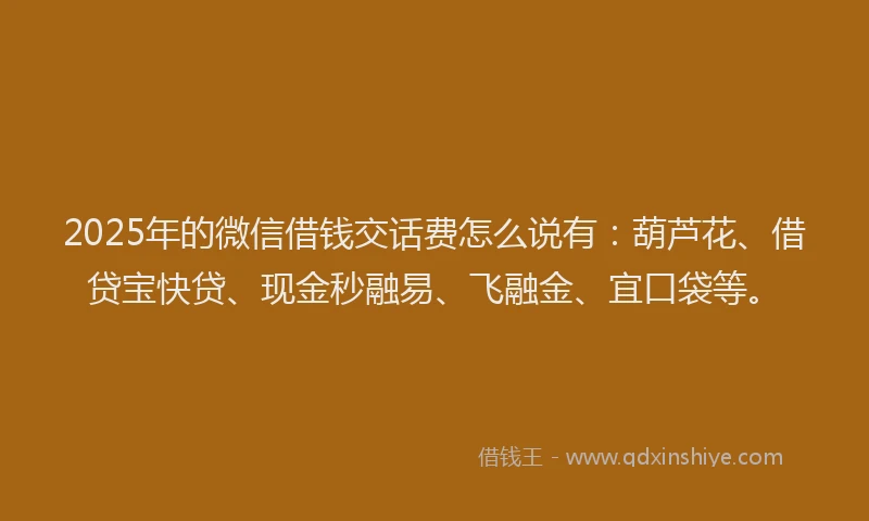 2025年的微信借钱交话费怎么说有：葫芦花、借贷宝快贷、现金秒融易、飞融金、宜口袋等。