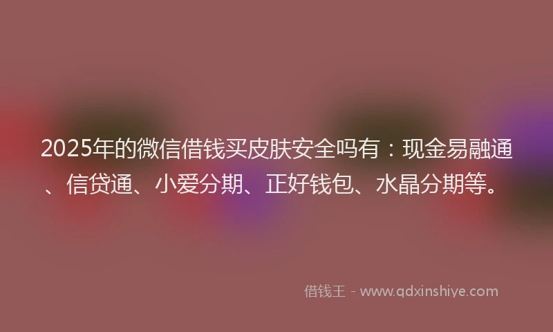 2025年的微信借钱买皮肤安全吗有：现金易融通、信贷通、小爱分期、正好钱包、水晶分期等。