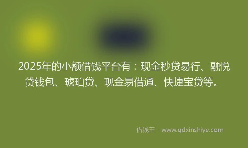 2025年的小额借钱平台有：现金秒贷易行、融悦贷钱包、琥珀贷、现金易借通、快捷宝贷等。
