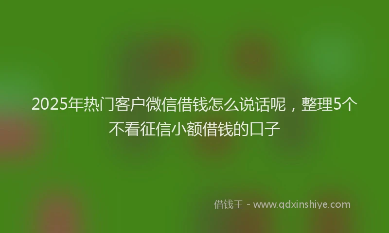 2025年热门客户微信借钱怎么说话呢，整理5个不看征信小额借钱的口子