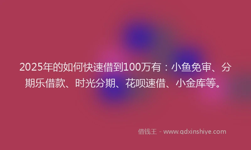 2025年的如何快速借到100万有：小鱼免审、分期乐借款、时光分期、花呗速借、小金库等。