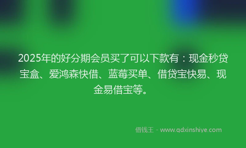 2025年的好分期会员买了可以下款有：现金秒贷宝盒、爱鸿森快借、蓝莓买单、借贷宝快易、现金易借宝等。