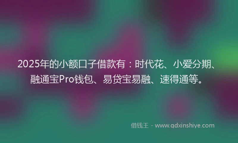 2025年的小额口子借款有：时代花、小爱分期、融通宝Pro钱包、易贷宝易融、速得通等。