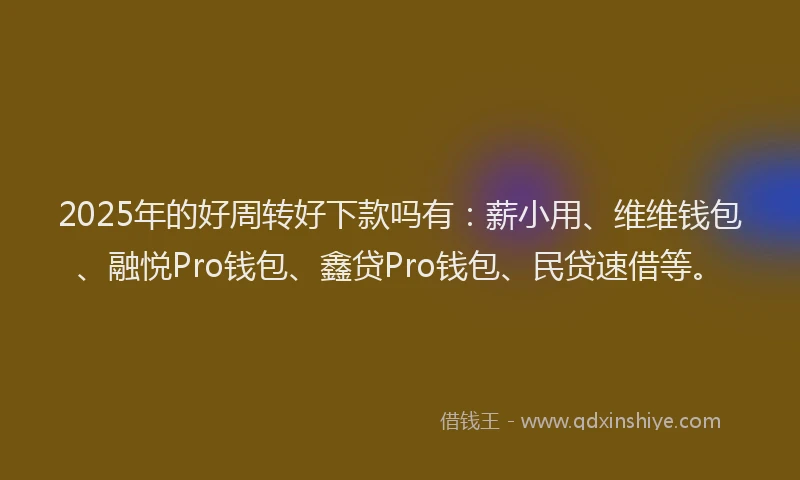 2025年的好周转好下款吗有：薪小用、维维钱包、融悦Pro钱包、鑫贷Pro钱包、民贷速借等。