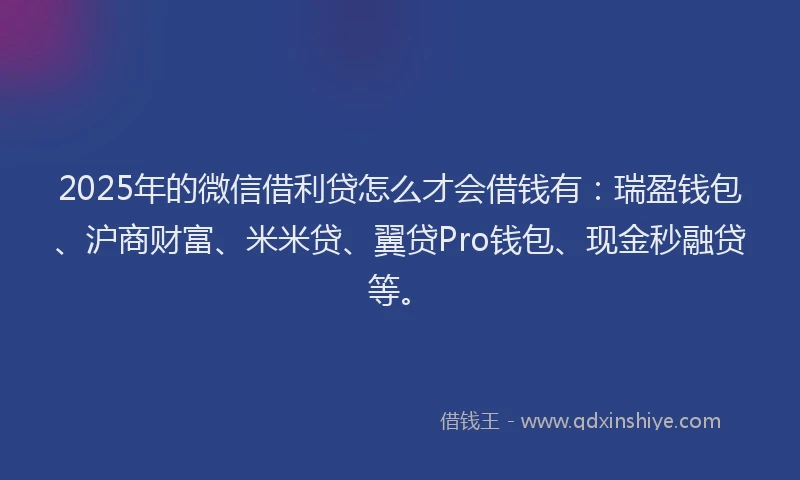 2025年的微信借利贷怎么才会借钱有：瑞盈钱包、沪商财富、米米贷、翼贷Pro钱包、现金秒融贷等。