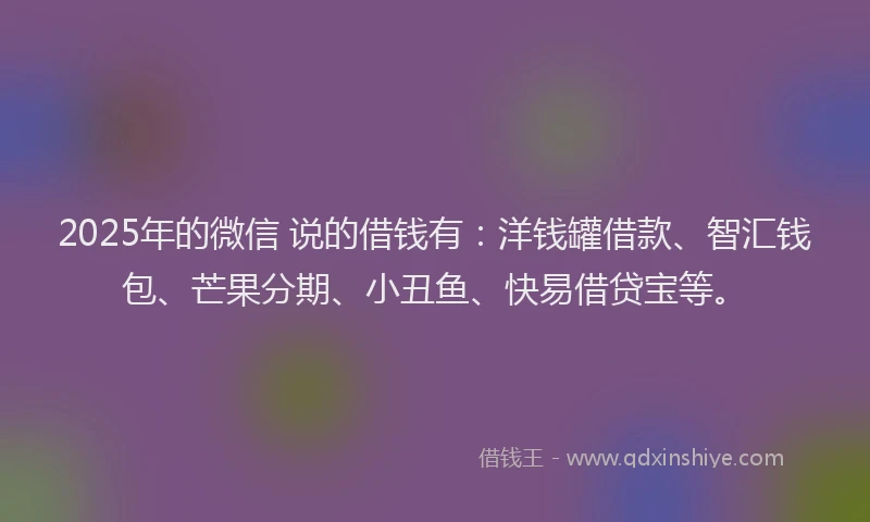 2025年的微信 说的借钱有：洋钱罐借款、智汇钱包、芒果分期、小丑鱼、快易借贷宝等。