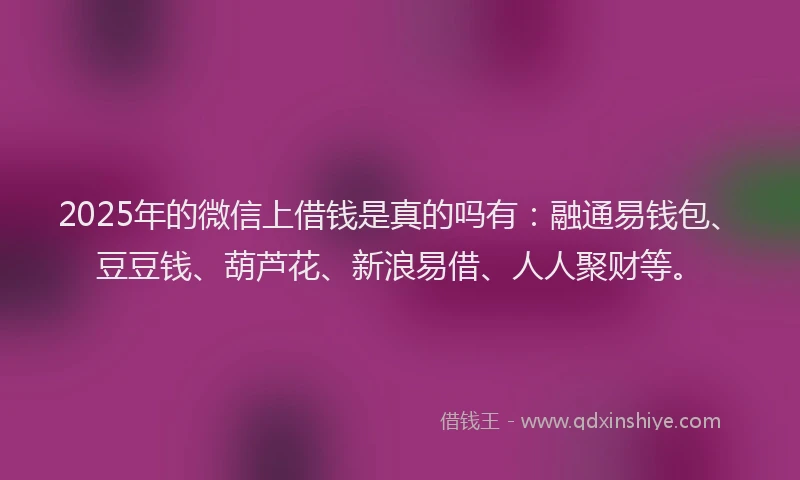 2025年的微信上借钱是真的吗有：融通易钱包、豆豆钱、葫芦花、新浪易借、人人聚财等。