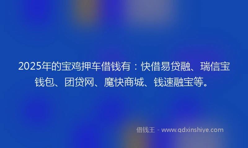2025年的宝鸡押车借钱有：快借易贷融、瑞信宝钱包、团贷网、魔快商城、钱速融宝等。