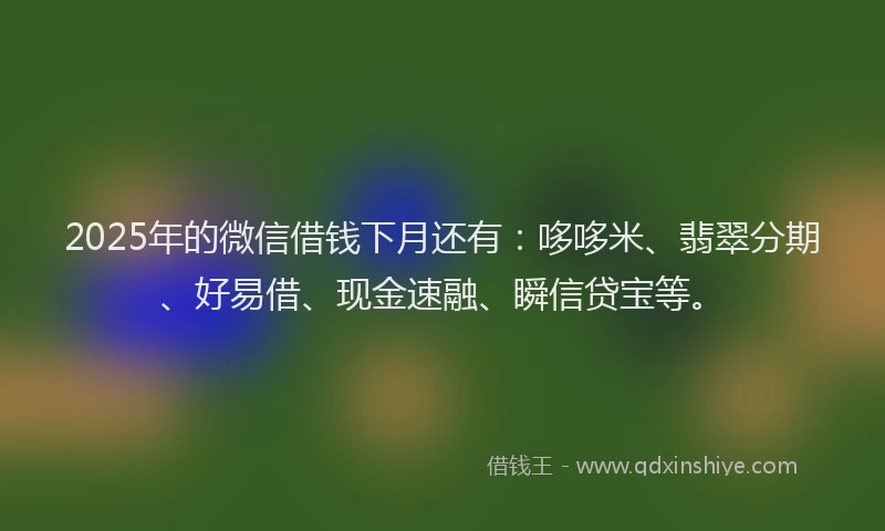 2025年的微信借钱下月还有：哆哆米、翡翠分期、好易借、现金速融、瞬信贷宝等。