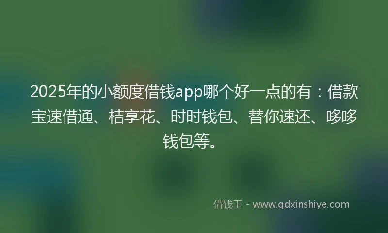 2025年的小额度借钱app哪个好一点的有：借款宝速借通、桔享花、时时钱包、替你速还、哆哆钱包等。
