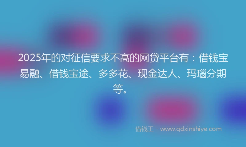 2025年的对征信要求不高的网贷平台有：借钱宝易融、借钱宝途、多多花、现金达人、玛瑙分期等。