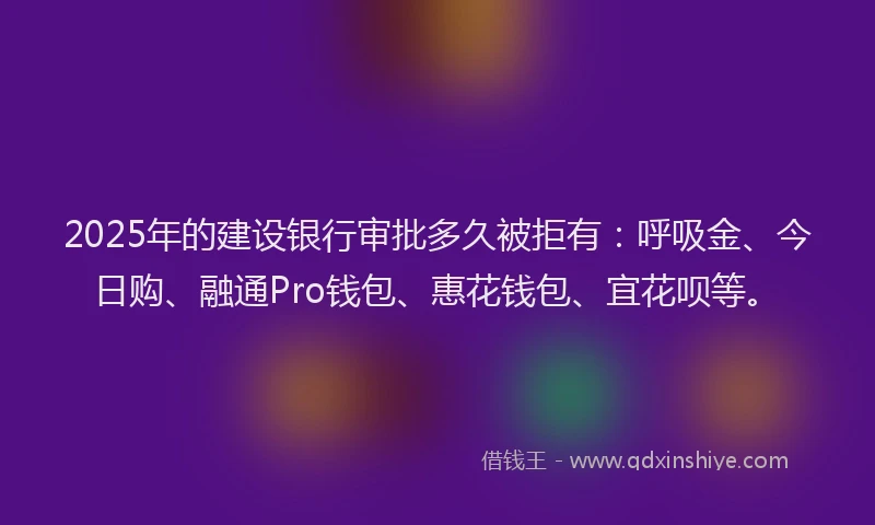 2025年的建设银行审批多久被拒有：呼吸金、今日购、融通Pro钱包、惠花钱包、宜花呗等。