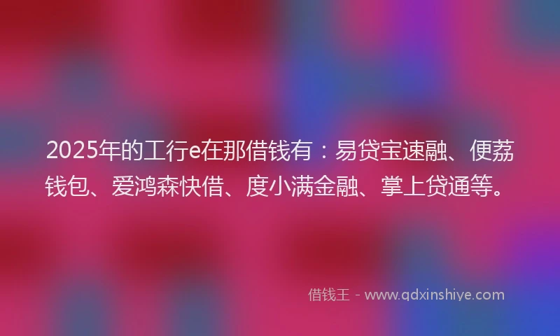 2025年的工行e在那借钱有：易贷宝速融、便荔钱包、爱鸿森快借、度小满金融、掌上贷通等。