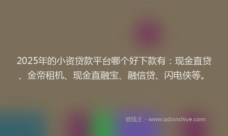2025年的小资贷款平台哪个好下款有：现金直贷、金帝租机、现金直融宝、融信贷、闪电侠等。