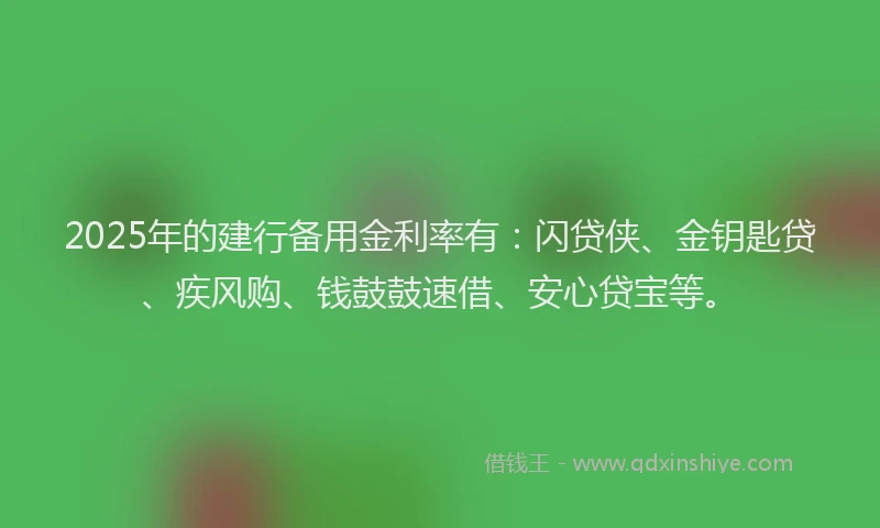 2025年的建行备用金利率有：闪贷侠、金钥匙贷、疾风购、钱鼓鼓速借、安心贷宝等。