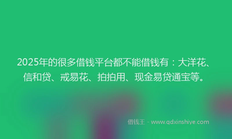 2025年的很多借钱平台都不能借钱有：大洋花、信和贷、戒易花、拍拍用、现金易贷通宝等。