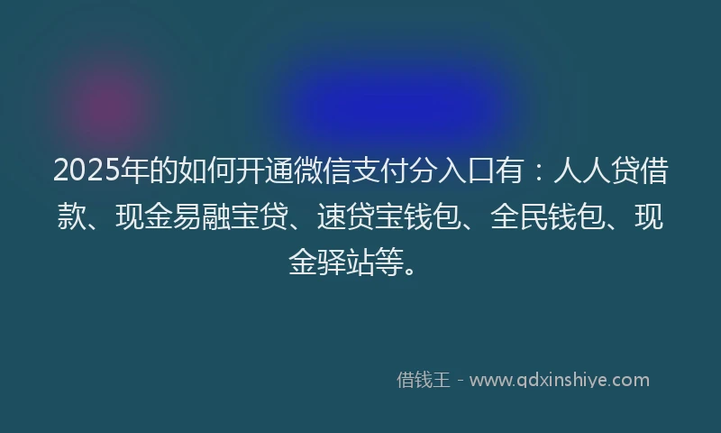 2025年的如何开通微信支付分入口有：人人贷借款、现金易融宝贷、速贷宝钱包、全民钱包、现金驿站等。