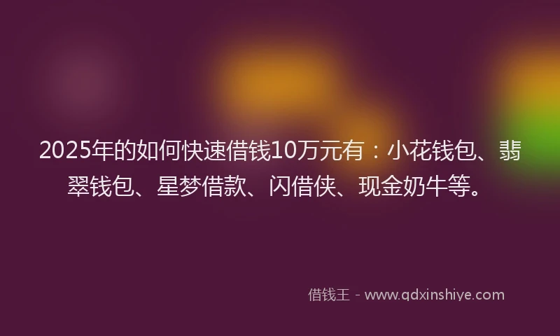 2025年的如何快速借钱10万元有：小花钱包、翡翠钱包、星梦借款、闪借侠、现金奶牛等。