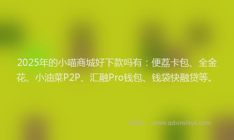 2025年的小喵商城好下款吗有：便荔卡包、全金花、小油菜P2P、汇融Pro钱包、钱袋快融贷等。