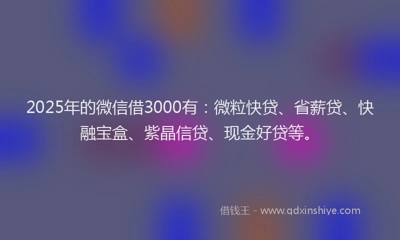2025年的微信借3000有：微粒快贷、省薪贷、快融宝盒、紫晶信贷、现金好贷等。