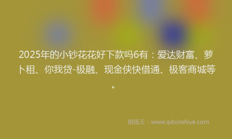 2025年的小钞花花好下款吗6有：爱达财富、萝卜租、你我贷-极融、现金侠快借通、极客商城等。
