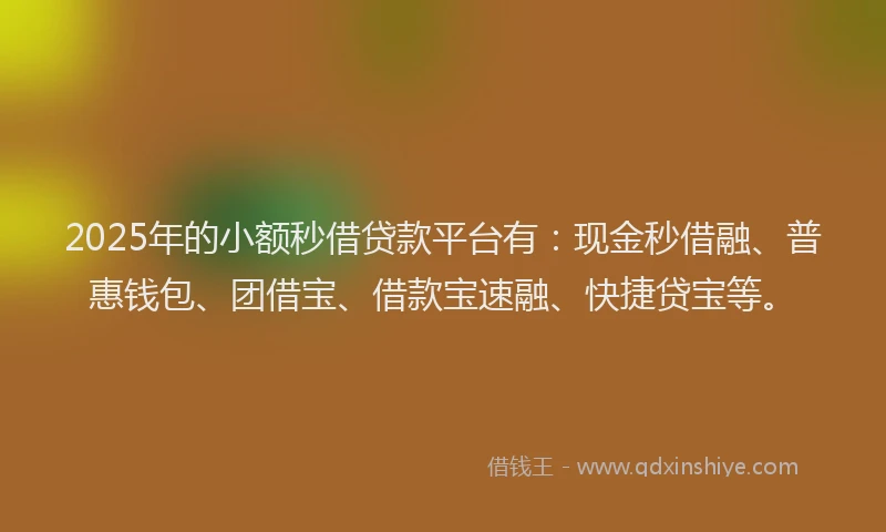 2025年的小额秒借贷款平台有：现金秒借融、普惠钱包、团借宝、借款宝速融、快捷贷宝等。
