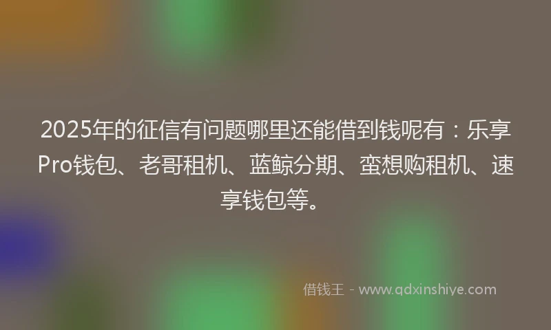 2025年的征信有问题哪里还能借到钱呢有：乐享Pro钱包、老哥租机、蓝鲸分期、蛮想购租机、速享钱包等。