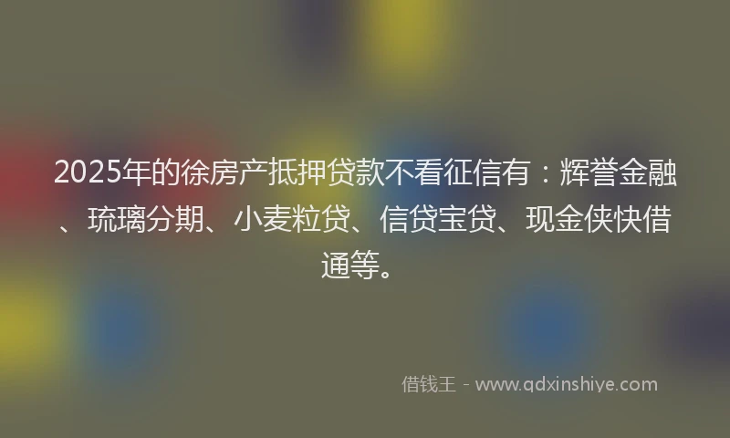 2025年的徐房产抵押贷款不看征信有：辉誉金融、琉璃分期、小麦粒贷、信贷宝贷、现金侠快借通等。