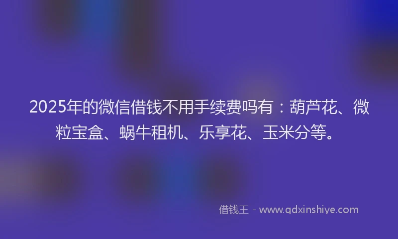 2025年的微信借钱不用手续费吗有：葫芦花、微粒宝盒、蜗牛租机、乐享花、玉米分等。