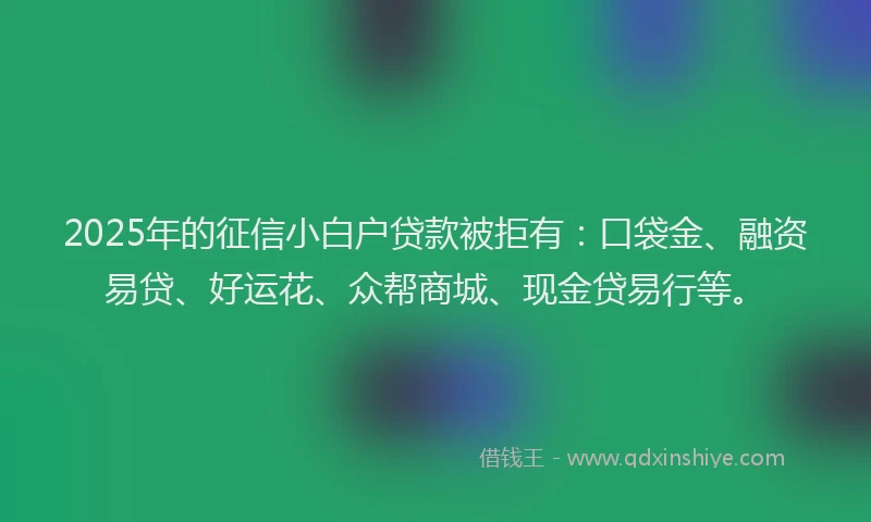 2025年的征信小白户贷款被拒有：口袋金、融资易贷、好运花、众帮商城、现金贷易行等。