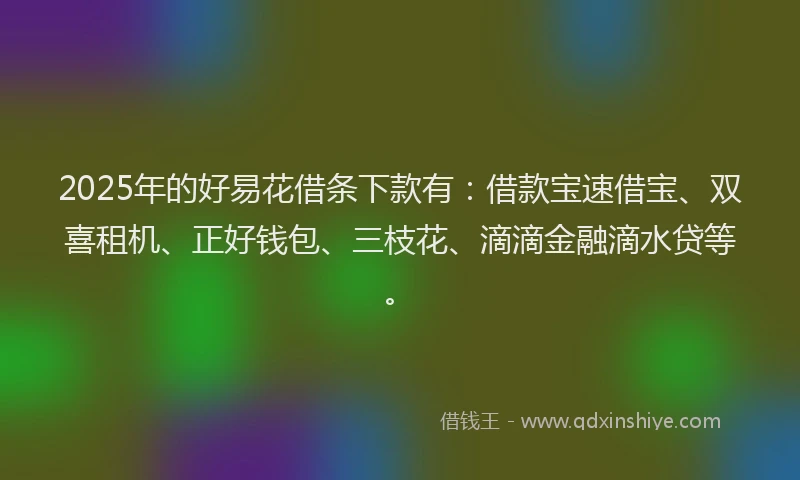 2025年的好易花借条下款有：借款宝速借宝、双喜租机、正好钱包、三枝花、滴滴金融滴水贷等。