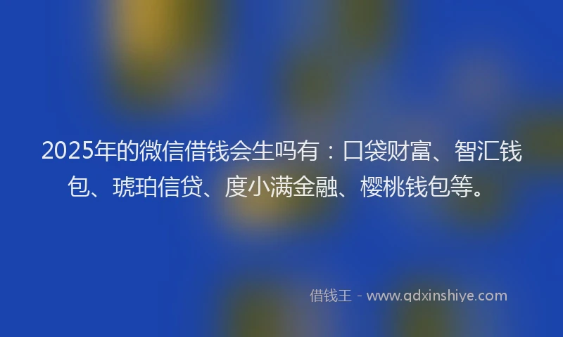 2025年的微信借钱会生吗有：口袋财富、智汇钱包、琥珀信贷、度小满金融、樱桃钱包等。