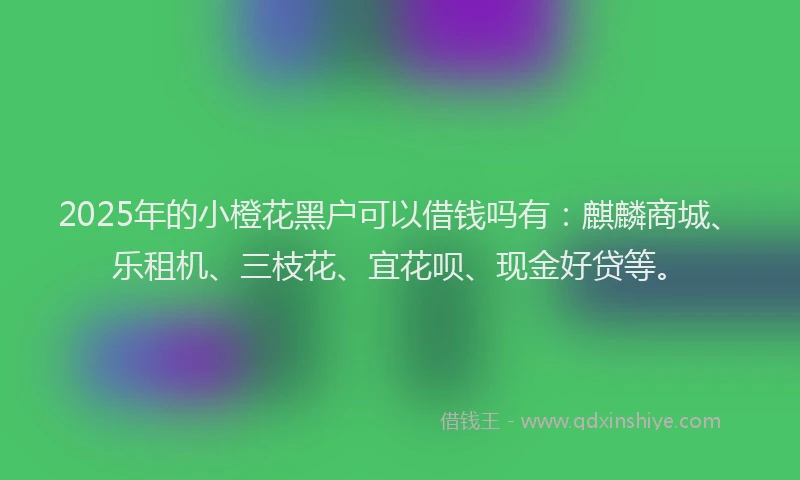 2025年的小橙花黑户可以借钱吗有：麒麟商城、乐租机、三枝花、宜花呗、现金好贷等。