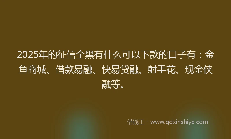 2025年的征信全黑有什么可以下款的口子有：金鱼商城、借款易融、快易贷融、射手花、现金侠融等。