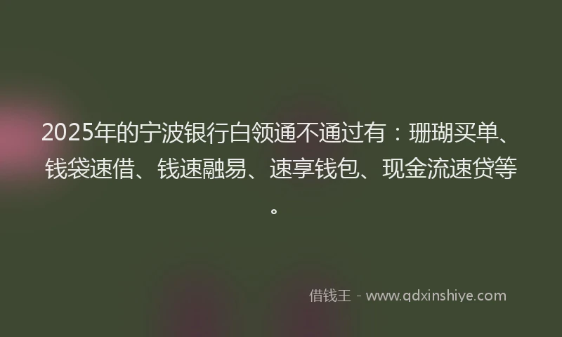 2025年的宁波银行白领通不通过有：珊瑚买单、钱袋速借、钱速融易、速享钱包、现金流速贷等。